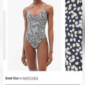 MATTEAU Plunge Maillot One Piece Swim Bikini XS Navy Floral Midnight Daisy $300